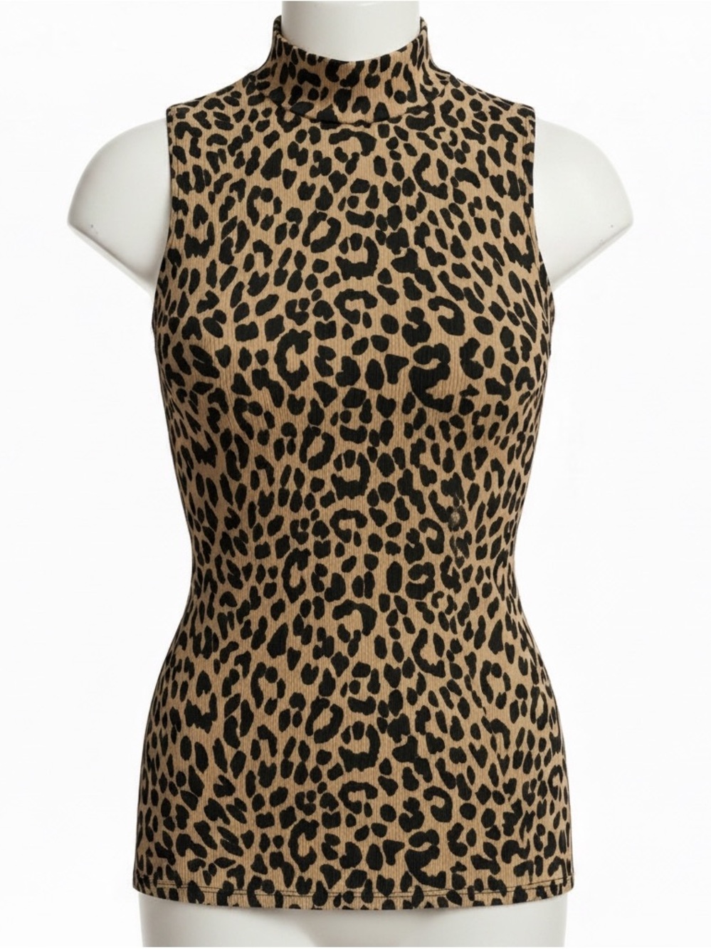 Sleeveless Mock Neck Leopard Tank Top